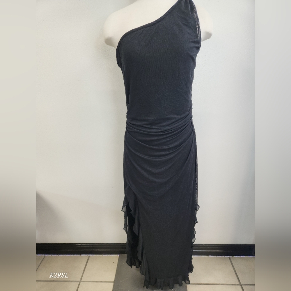 Dresstells One Shoulder Lined Mesh Maxi Evening Dress Black  XL NWT Glam LBD